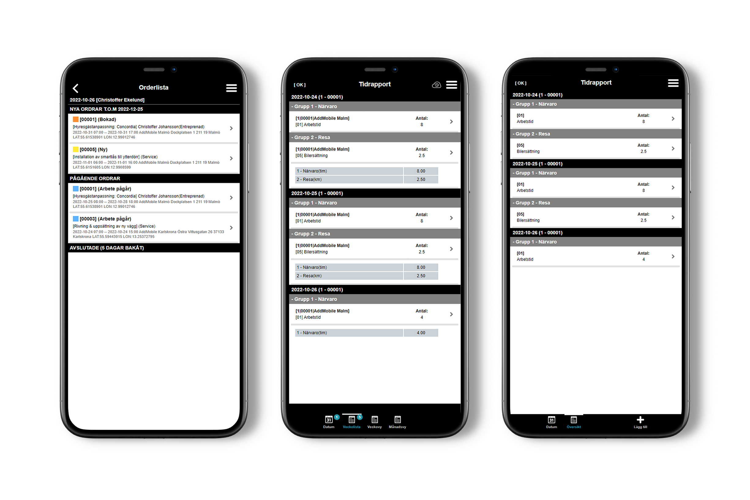 Tre mobiler som visar Infobric.