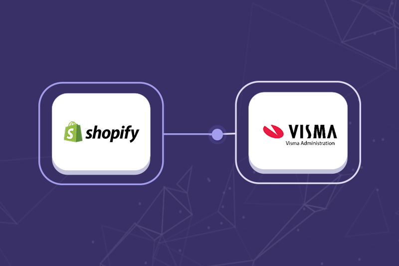 Illustration som visar integrationen mellan Shopify och Visma Administration. 